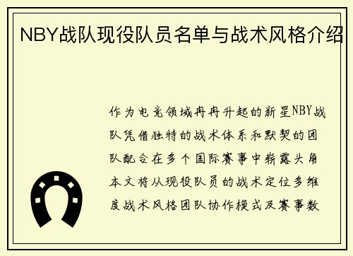 NBY战队现役队员名单与战术风格介绍