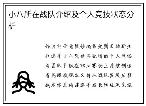 小八所在战队介绍及个人竞技状态分析